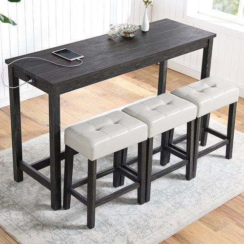 Oliver 4 Piece Bar Table Set with Power Outlet, Industrial